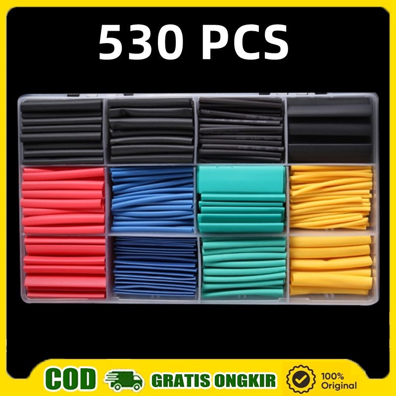 530pcs Set Kabel Bakar Heat Shrink Bahan Polyolefin Warna Warni /Heat Shrink Tube Selang Bakar Kabel