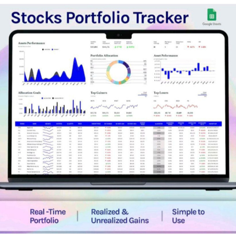 Portfolio Saham & Stock Tracker | Template Investasi Aset Google Sheets Excel Dashboard