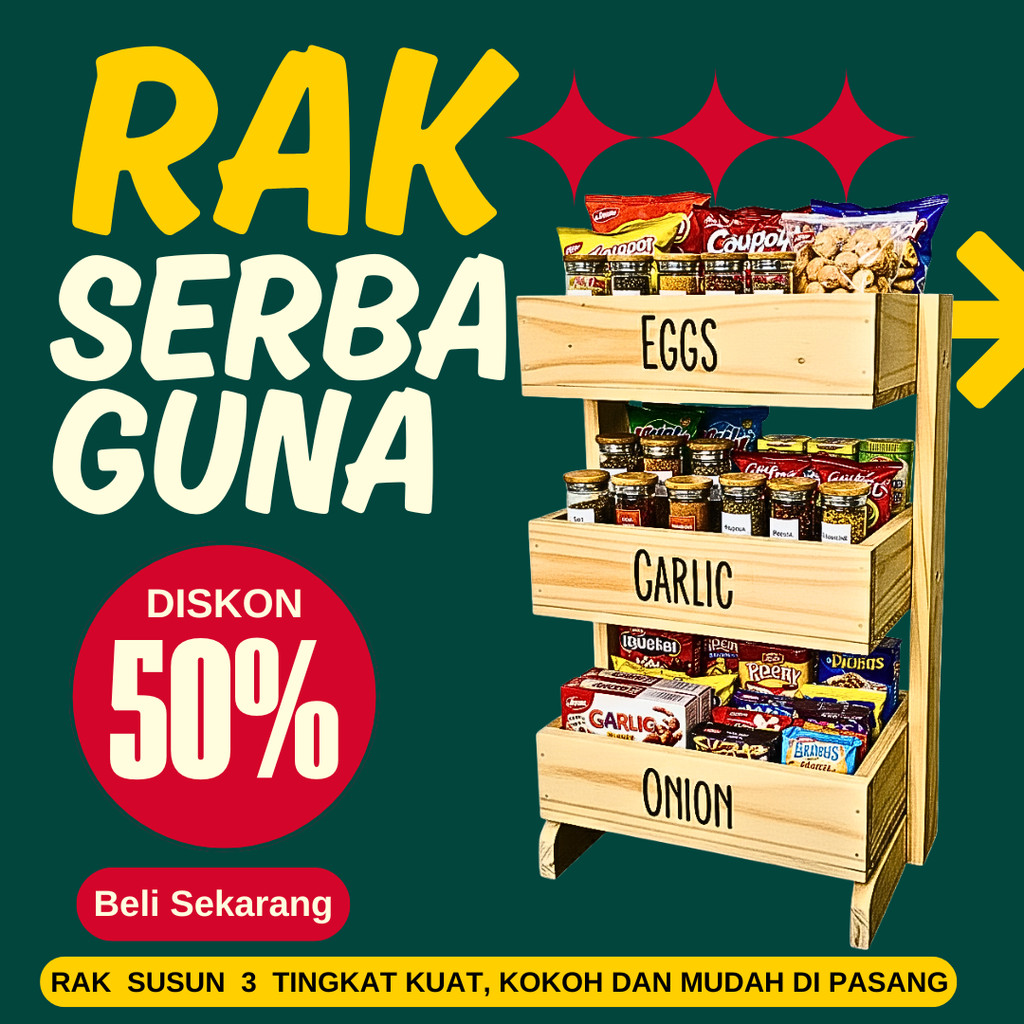 RAK BUMBU SAYUR 3 SUSUN BAHAN KAYU JATI BELANDA