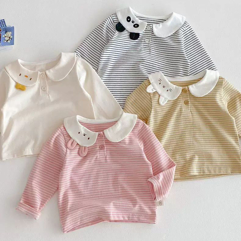 ELF TRIBE   Atasan Bergaris Anak Perempuan Pakaian Anak-Anak Modis Kaos Lengan Panjang Kartun Bayi P