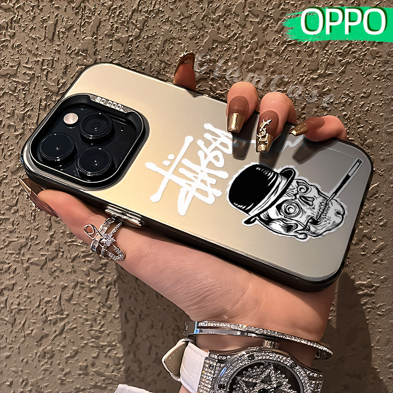 Estetik Stussy Glossy Hologram PC Case OPPO A18 A57 A16 A15 A17 A60 A3x A3s A5s A54 A53 A12 A31 A58 