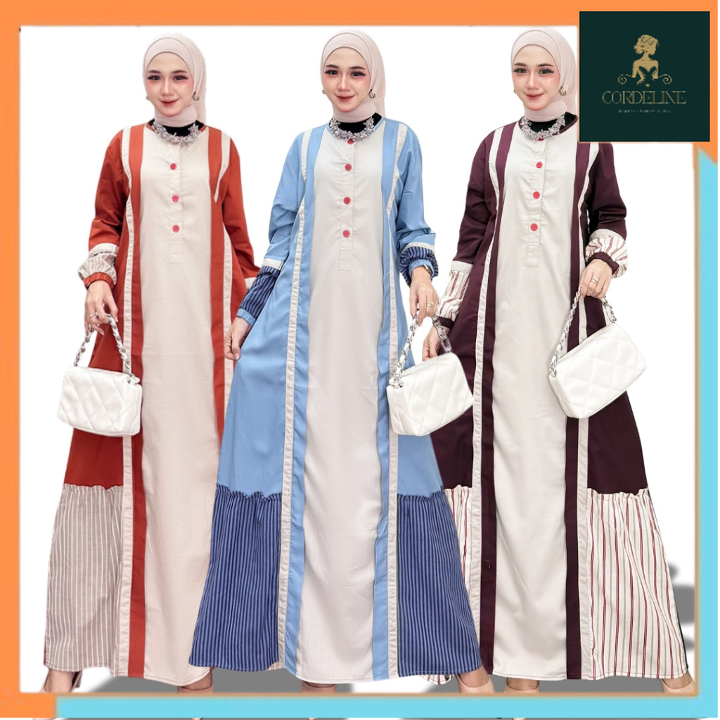 Kahiyang Gamis Katun Kombinasi / Gamis Muslim Wanita / Dress Kondangan Syakila