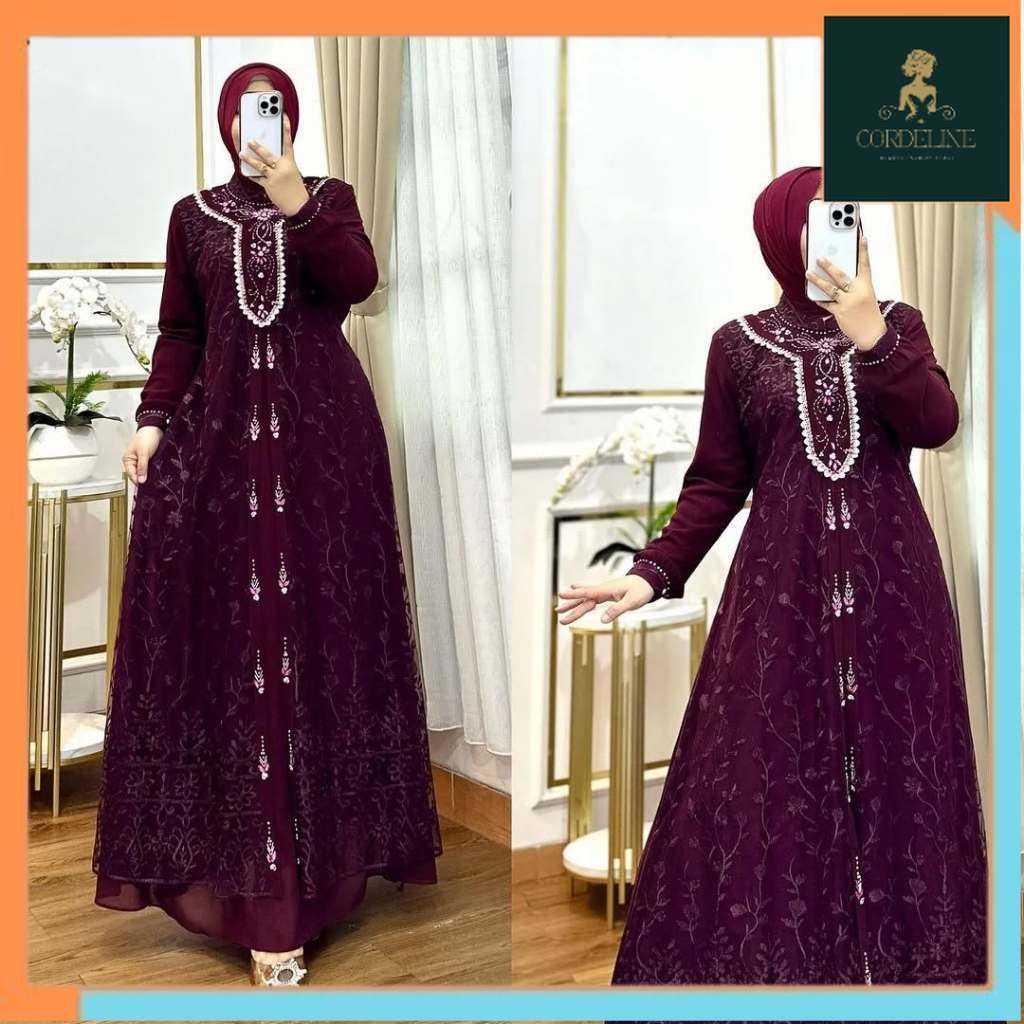 Lyf Dress Kebaya Burgandy Baju Gamis Terbaru 2025 Dress Wanita Kekinian Gamis Pesta Mewah Elegan Plu