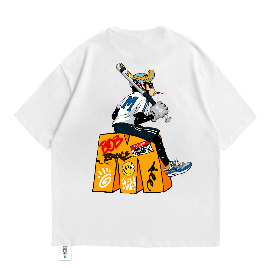 Market Monkey Original Brand Tshirt/Kaos : BRUCE BASEBALL WHITE RHS