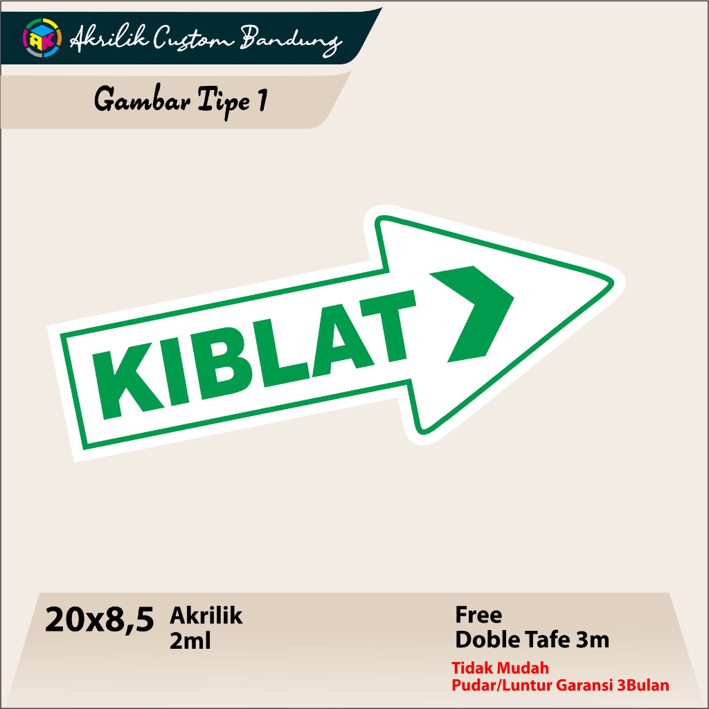 Akrilik Arah Kiblat Acrylic Sign Arah Kiblat Sign