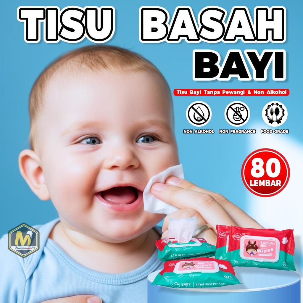 MUMTAZINDO - Tisu Basah Bayi 80 Lembar / Tisu Basah Non Alkohol / Tisu Basah Bayi Tanpa Pewangi & Al