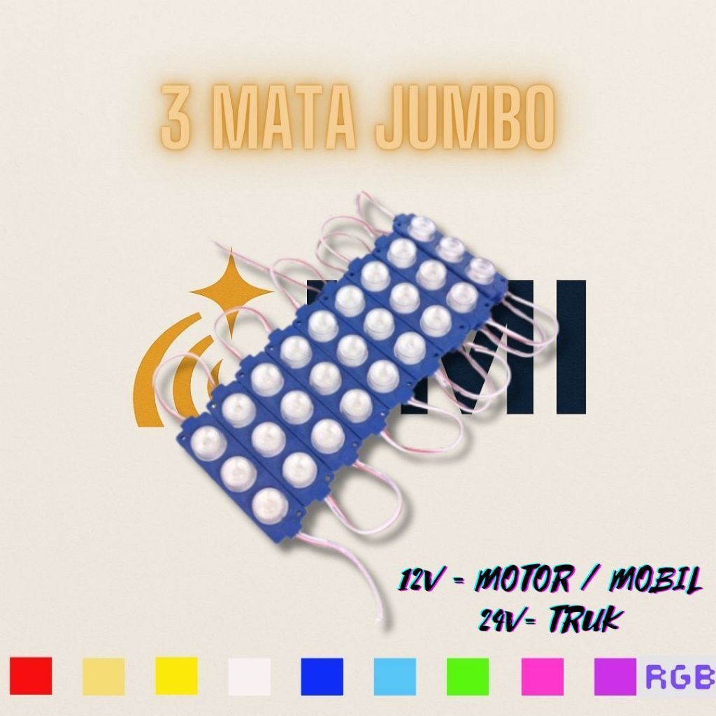COD Lampu LED 3 Mata Jumbo 12 Volt - 24 Volt Kolong Mobil / Sepeda Motort / Becak