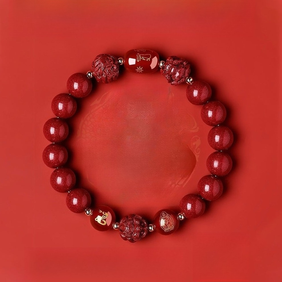 zodiac Gelang Cinnabar Merah Zodiak Cocok untuk ular/Babi/Harimau/Monyet/Naga Perhiasan Amulet Keber