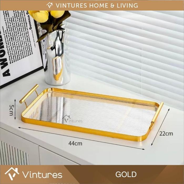 Nampan Aesthetic / Nampan Tray Mewah/ Nampan Dengan Pegangan Handle Gold / Snack Fruit Tray - Gold T