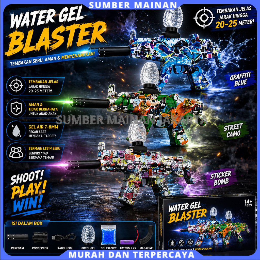 Mainan Tembak Tembakan M4 Water Gel Blaster Elektrik Rechargeable USB Full Set Water Gel Beads