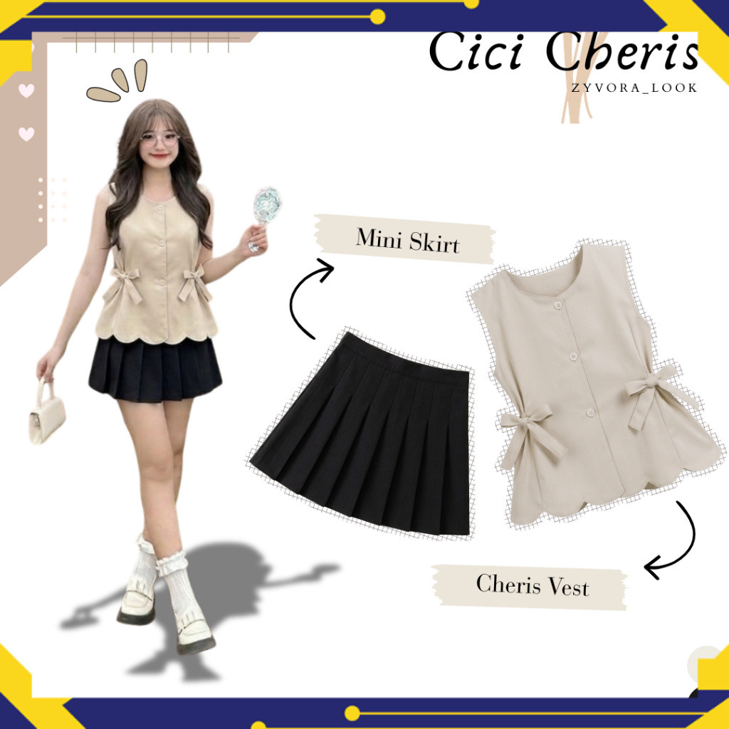 Setelan Cici Cheris ( Vest dan Mini Skirt ) Outfit Simple Minimalis | Outfit Hangout Korean Style SF