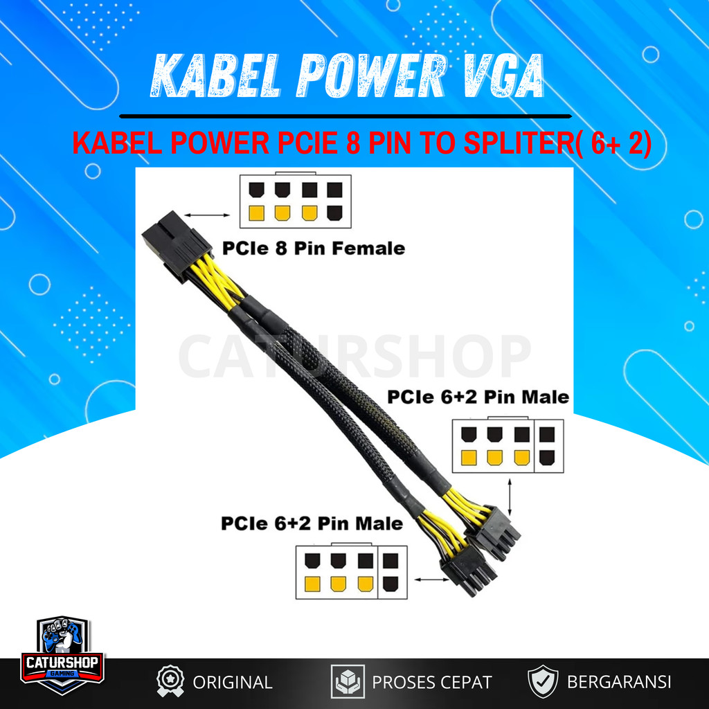 Kabel Power VGA PCIE 8 Pin Female ke Dual PCIe 6+2 Pin Male Splitter GPU Mining PSU