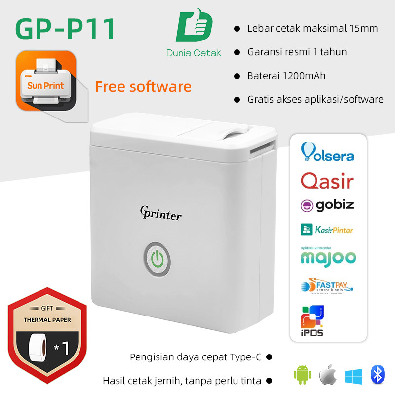 GP-P11 Printer Label Thermal Mini Bluetooth Portable | Printer Stiker Label Custom Logo | Cetak Barc