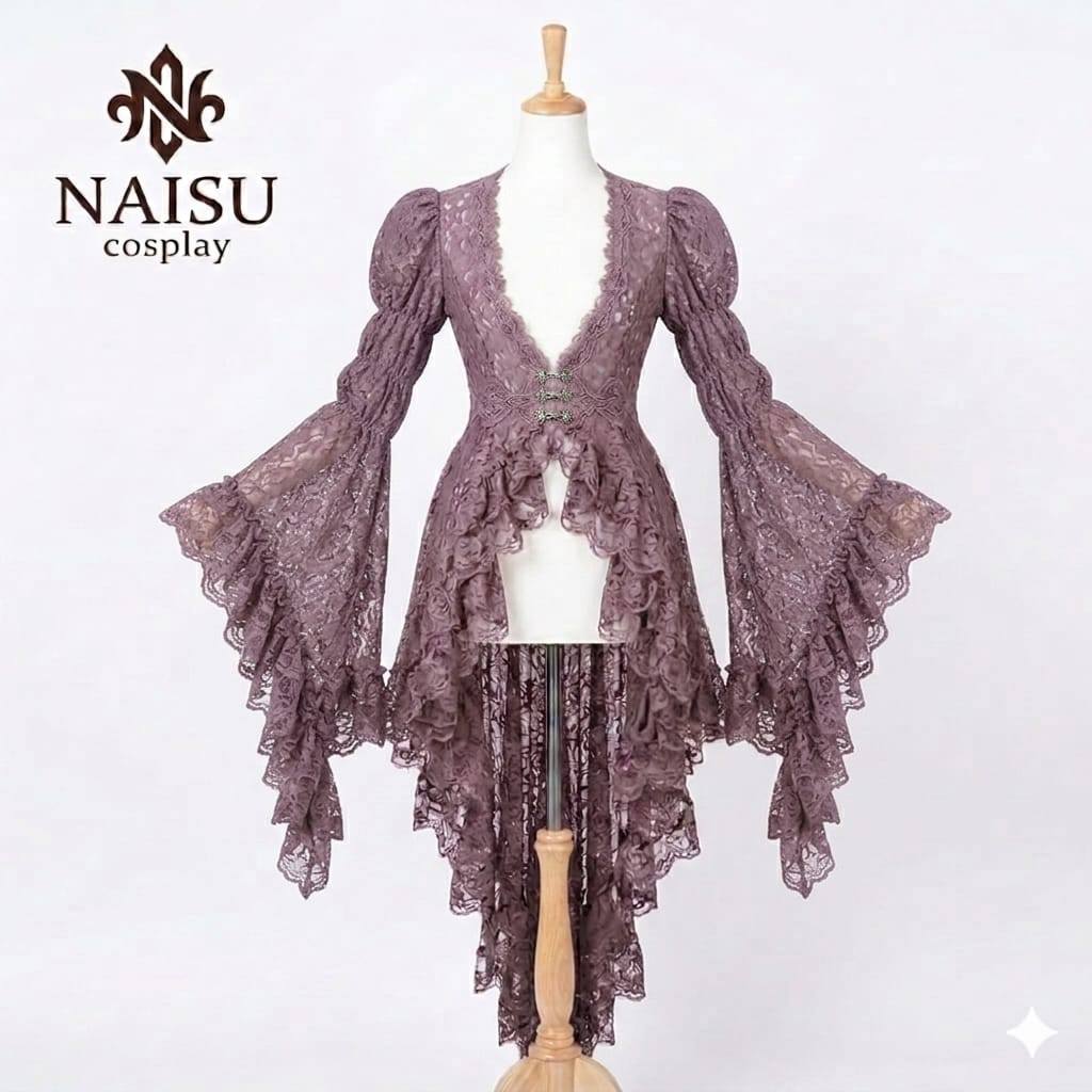 Naisu Outer brukat gothic wanita lengan flare elastik long top lace MF932