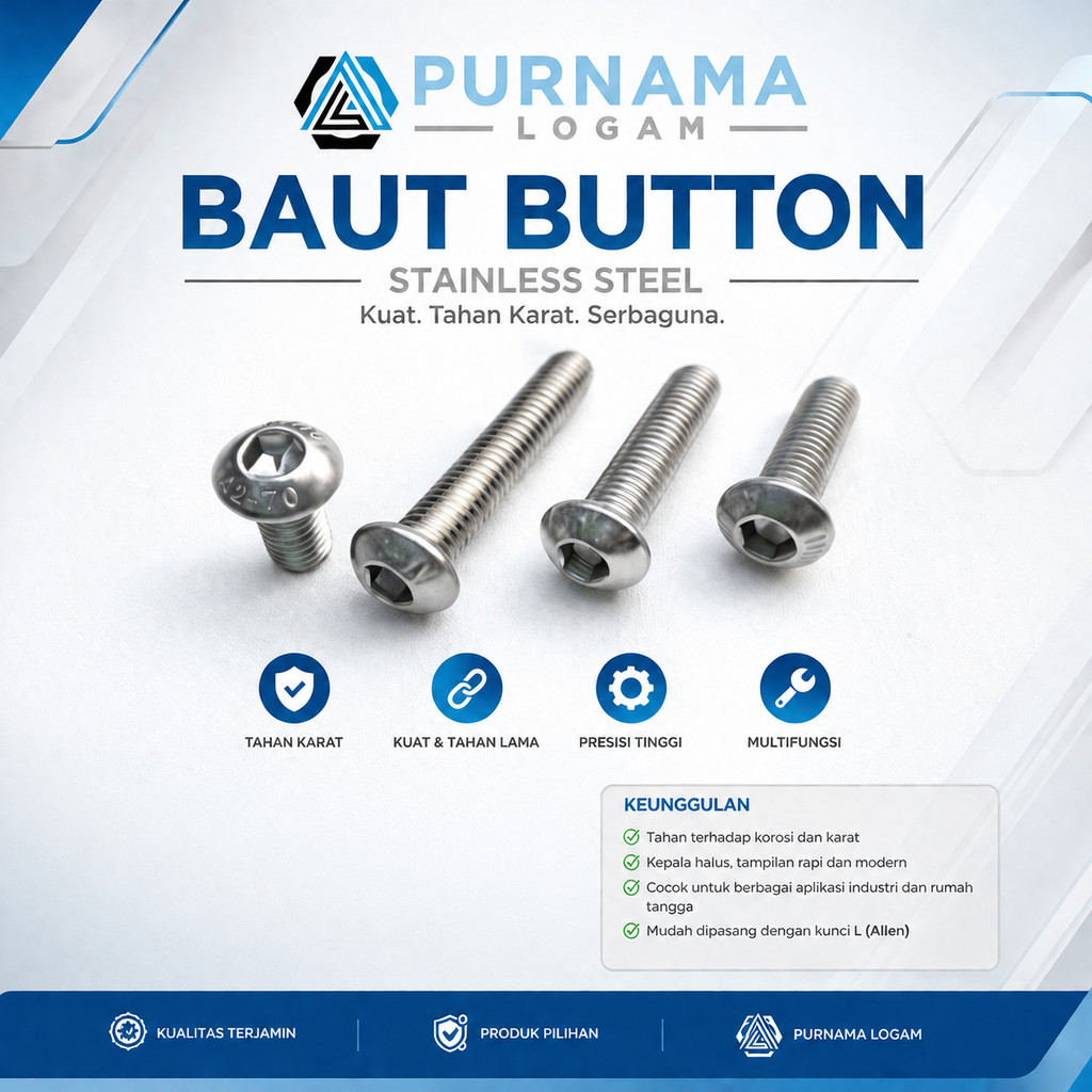 Baut L Button M6 x 40 (4 cm) Stainless Steel 304/ Drat 10 /Kunci L 4/ Baut Payung