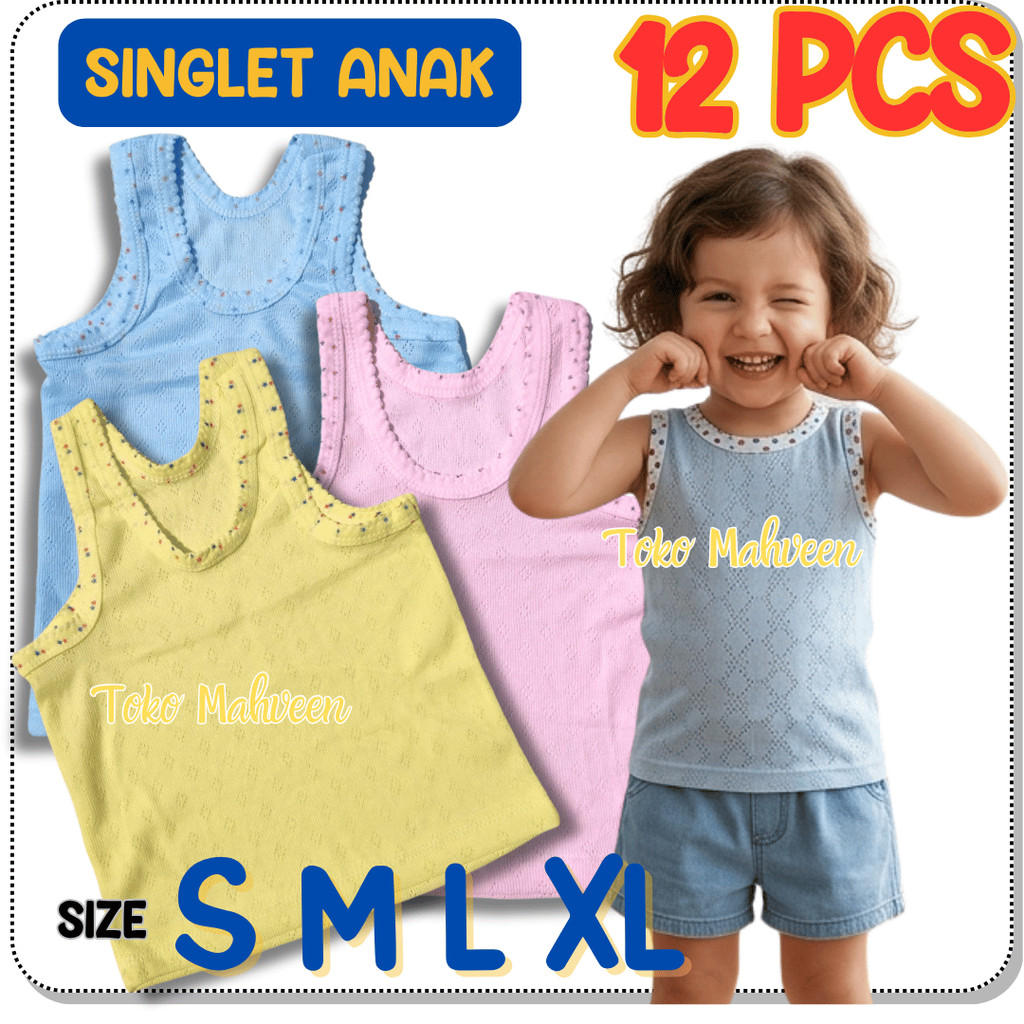 12PCS Singlet anak motif Jala Bolong - Kaos Dalam anak Bayi Paud TK Murah