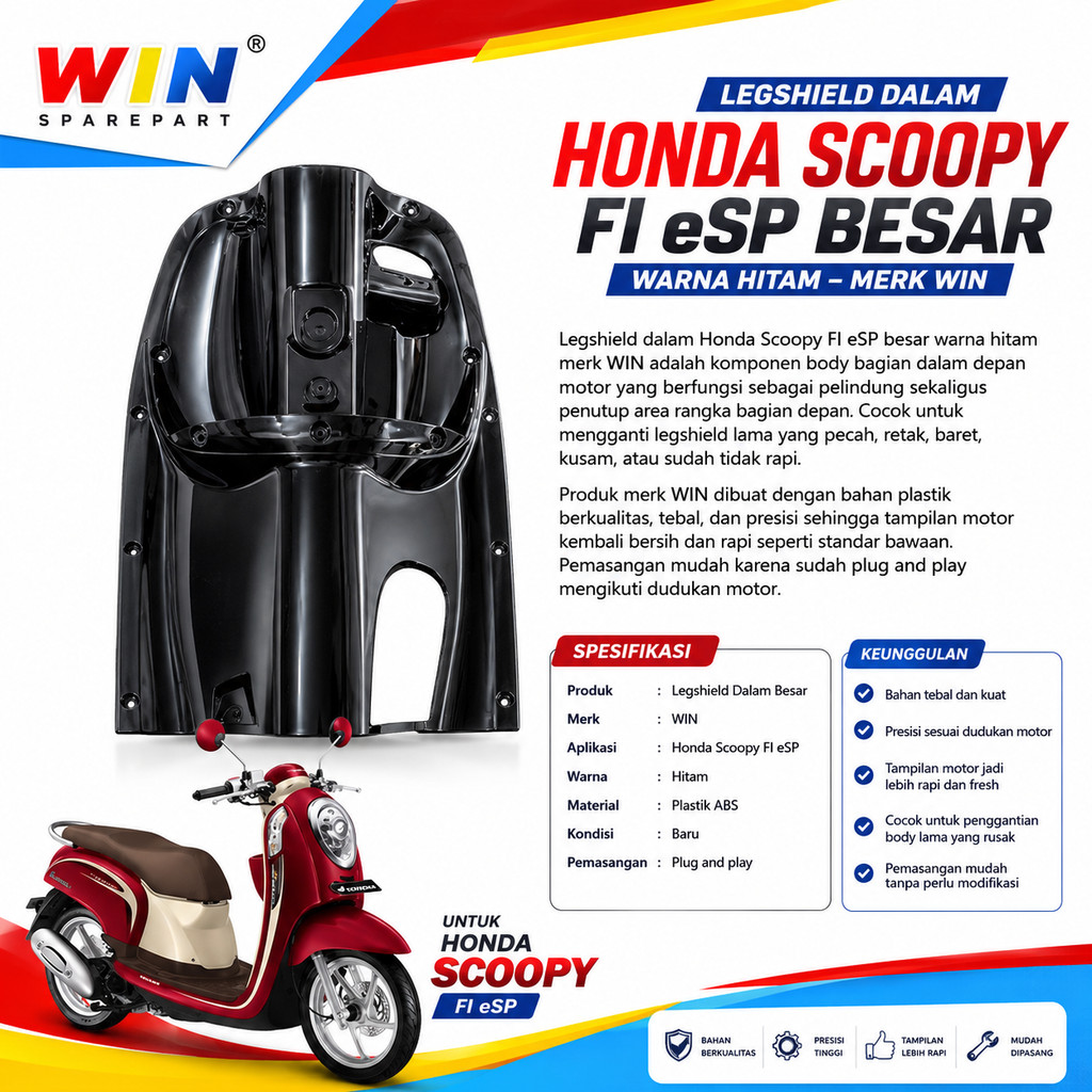 LEGSHIELD DALAM SCOOPY FI ESP 2013-2016 BESAR HITAM MERK WIN