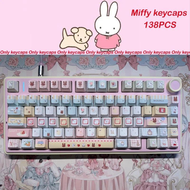 In Stock Cute Anime Cartoon Miffy Rabbit Keycaps Customized Version Pbt Moa Mechanical Keyboard Caps