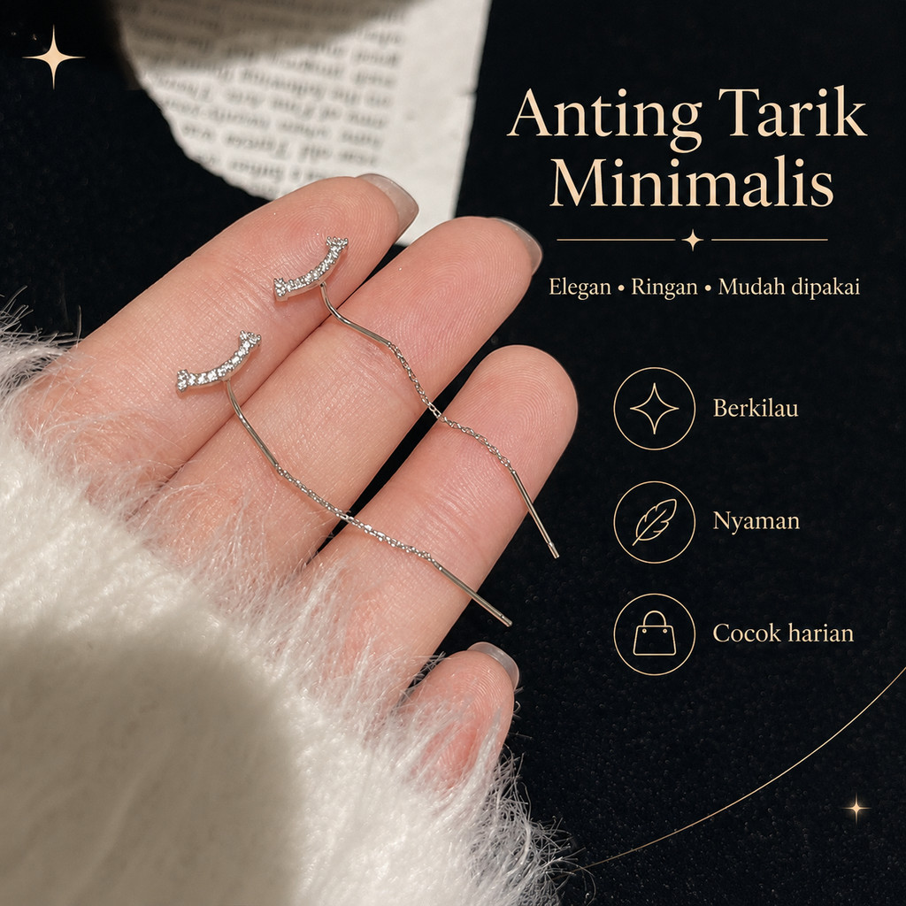 Anting Titanium Panjang Korea Anti Karat Emas&Sliver Anting Rumbai  Elegan Fashion