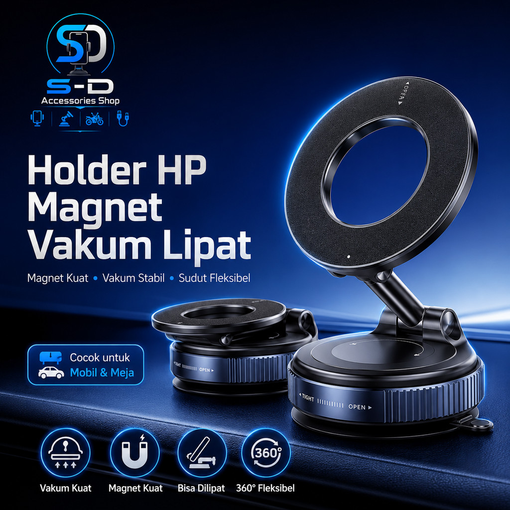 Holder HP Magnet Vakum Lipat Portable 360° Daya Hisap Kuat Tanpa Bekas untuk Dashboard Mobil Kaca Me