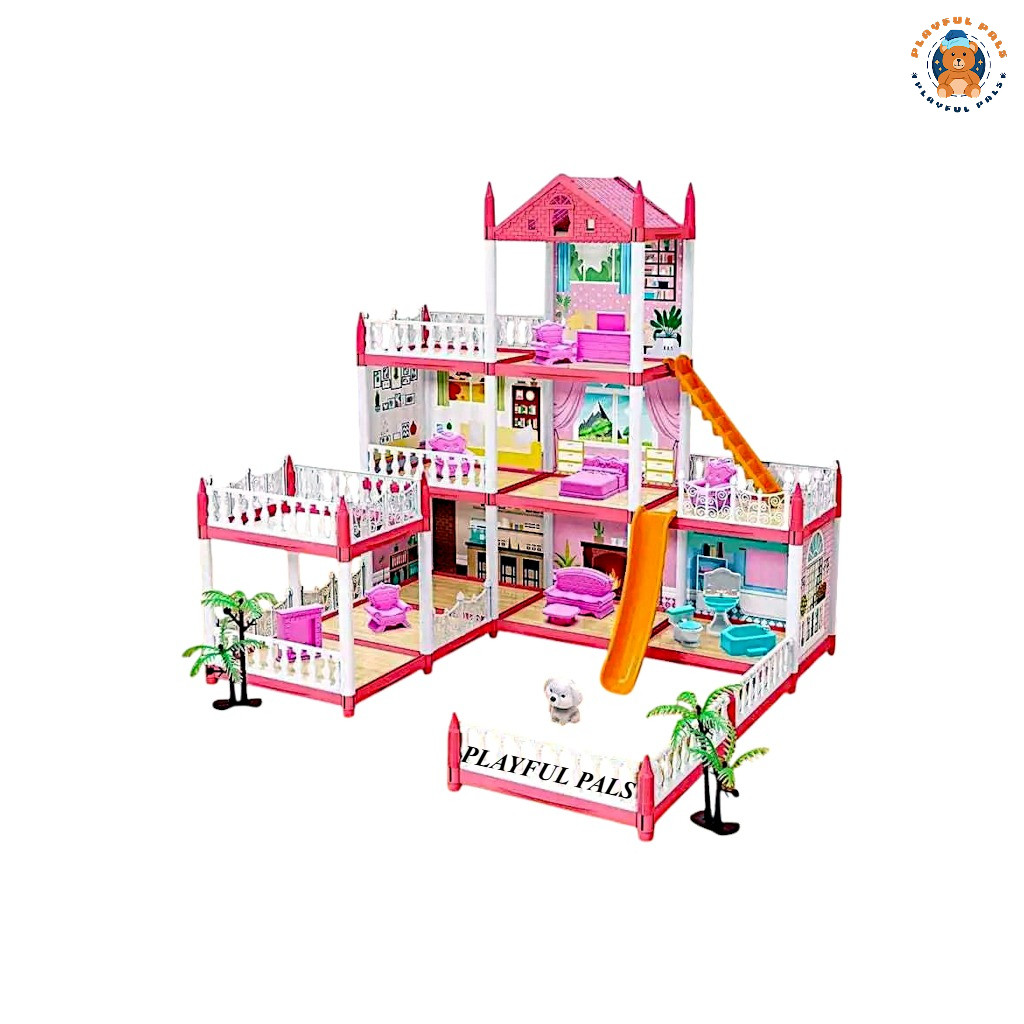 Mainan Puzzle Rumah-Rumahan Barbie Besar Anak Perempuan 3D Prisces Kastil Memiliki Beberapa Tingkat