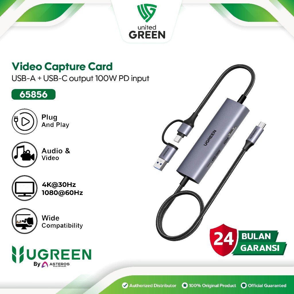 UGREEN 65856 Video Capture Card USB / Type C with PD 100W 4K 30Hz 2K 60Hz HDMI Loop Out 1080P 60Hz U