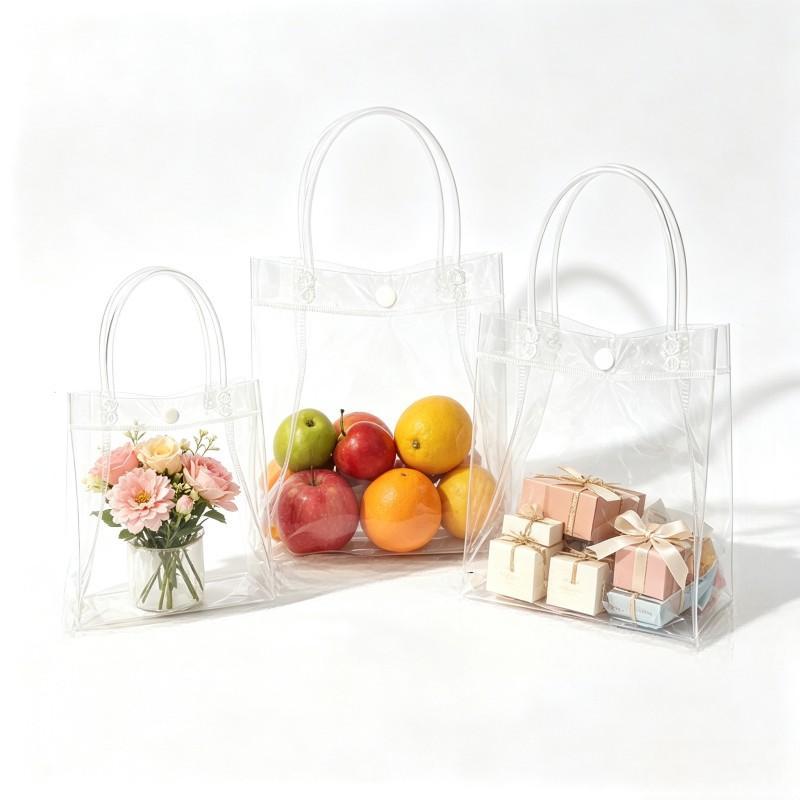 Tas Jinjing PVC Bening Transparan Dengan Kancing Snap Waterproof Reusable Shopping Bag