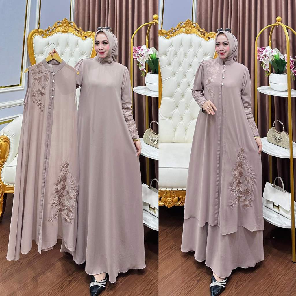 ZIFA FASHION // COD // NILAM DRESS OUTER 2 IN 1 // GAMIS SET GAMIS+ OUTER AKSEN BORDIR CANTIK // GAM