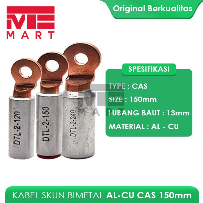 KABEL SKUN BIMETAL ALCU DTL-2 150mm / CABLE LUG ALCU DTL 150mm