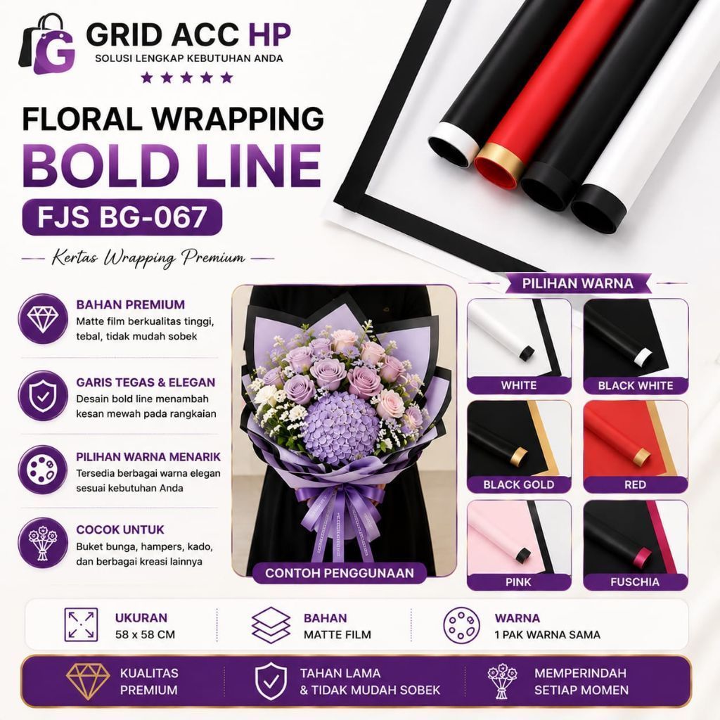 [ 1 PACK ISI 20 LEMBAR] FLORAL WRAPPING BOLD LINE FJS BG-067 POLOS SIMPLE