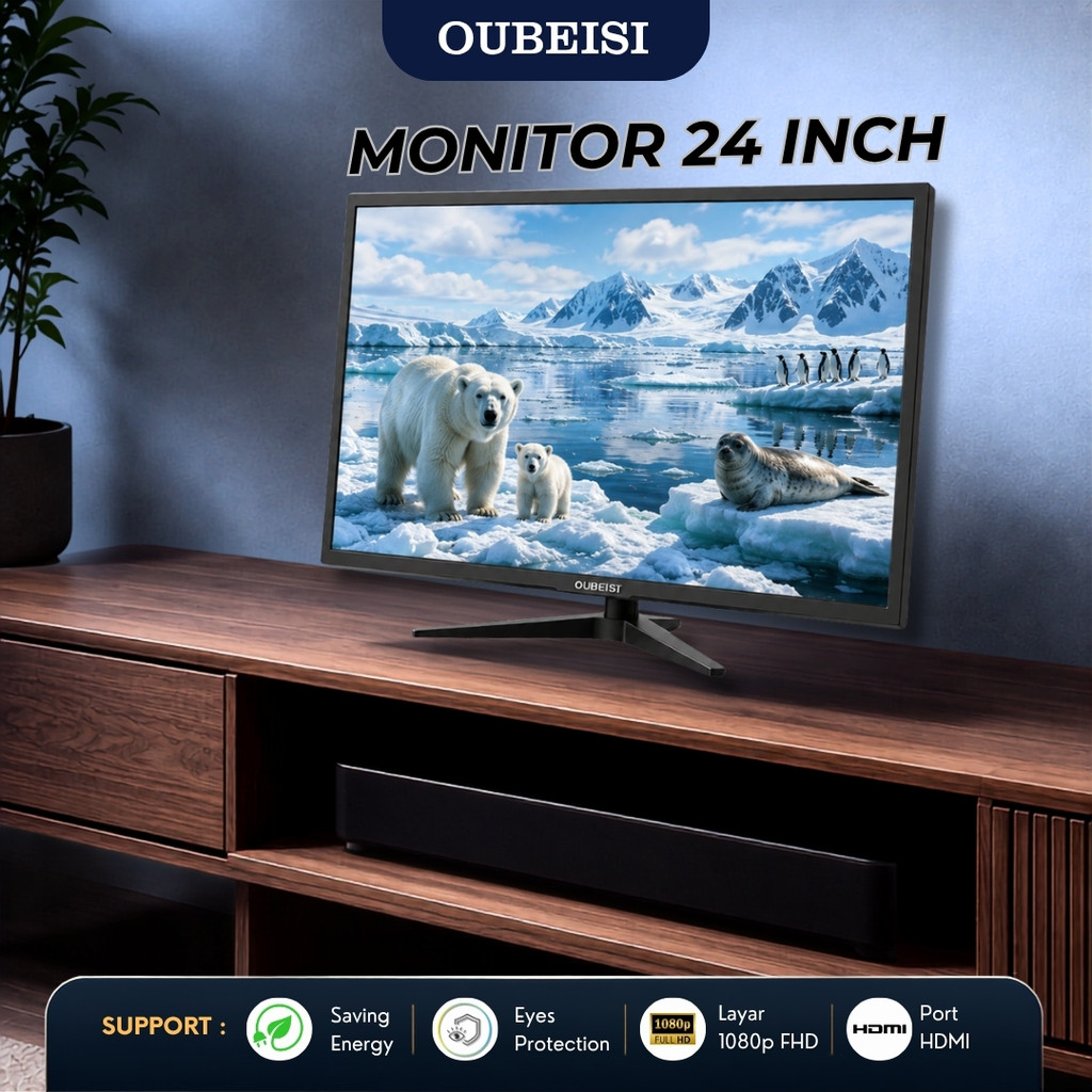 OUBEISI Monitor LED 24 Inch Full HD 1080p VGA HDMI Proteksi Mata Monitor PC Komputer Garansi 3 Tahun