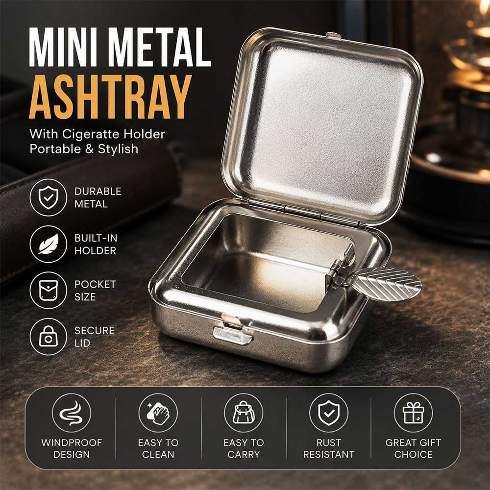 VOV Asbak Rokok Mini Metal Ashtray Ash with Cigeratte Holder Portable - JL35 -GG14