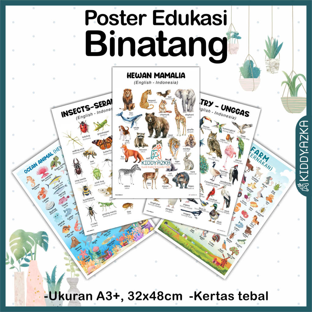 Poster Edukasi HEWAN - Poster binatang darat, hewan laut, poster edukasi - Kiddy Azka