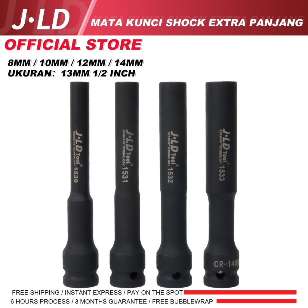 JLD 1/2" Mata Kunci Shock Extra Panjang 130mm Impact Kunci Socket Impact sok Impact wrench Mata