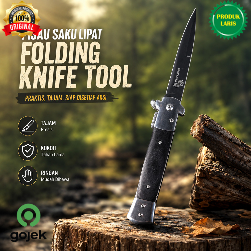 KNIFEZER Pisau Saku Lipat Folding Portable Knife Tool Wood Grip - S12