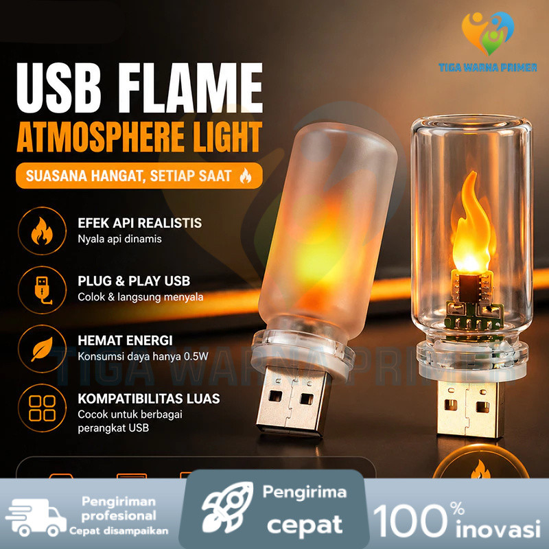 Lampu Api Unggun LED USB Lampu Tidur Dekorasi Meja Ruangan Efek Api Unik