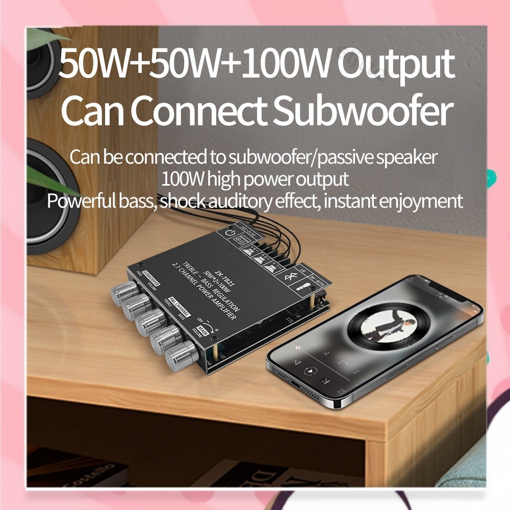 ZK-TB21 Bluetooth 5.0 Modul Audio Amplifier Class D 2.1CH 50Wx2+100W TPA3116D2 Power Amplifier Board