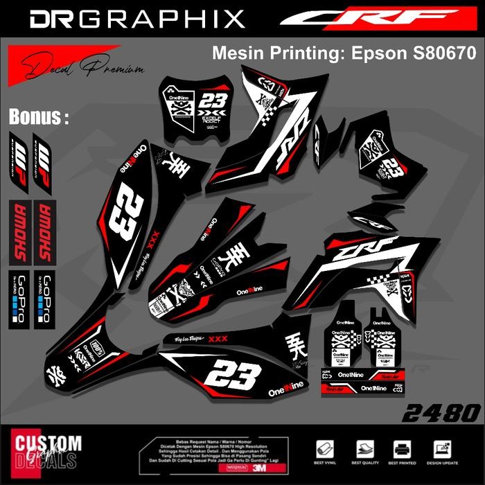 DECAL CRF 150L WARNA HITAM FULL BODY- Decal Body Lengkap Warna Hitam - Ready - abu, glossy