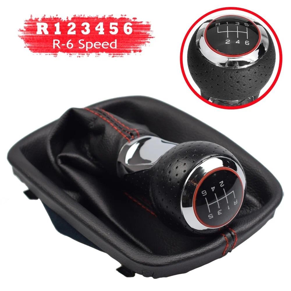 Leather Shifter Car Inner Gear Shift Shifter Knob with Boot Cover 5 Speed 6 Handle For AUDI A4 B6 8E