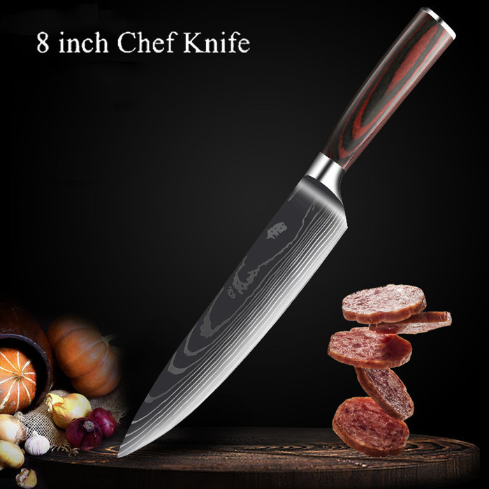 PISAU DAPUR DAMASKUS PATTERN SUPER TAJAM SESET DAGING SEMBELIH KITCHEN KNIFE
