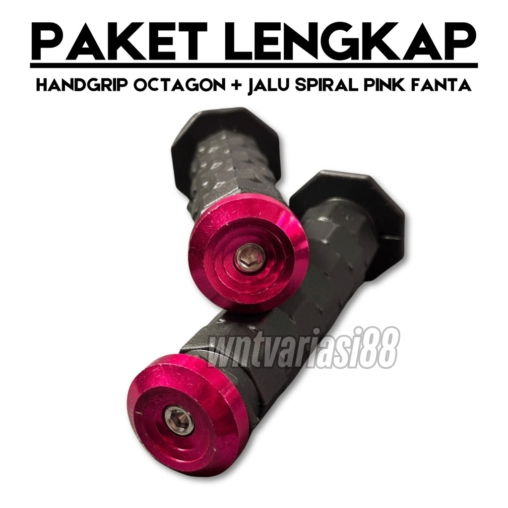 wntvariasi88 PAKET COMBO Handgrip Octagon + Jalu Spiral Heng warna FANTA PINK Bahan Aluminium CNC Un