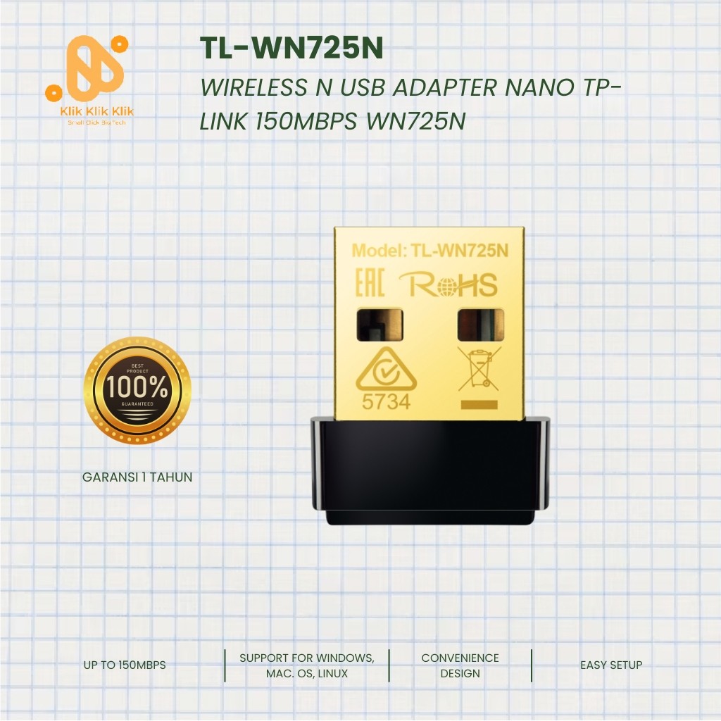 TP-Link TL-WN725N Nano USB WiFi Adapter Wireless Receiver 150Mbps Internet Stabil Plug and Play Orig