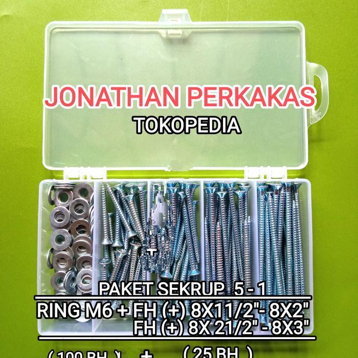 paket sekrup kayu putih 5-1(ring+sekrup+box plastik) by Bunga indah