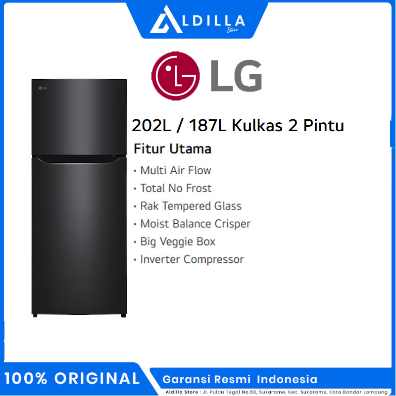KULKAS LG GN-B202SQIF INVERTER 2 PINTU BLACK DOOR GNB202SQIF / 202SQIF GARANSI RESMI