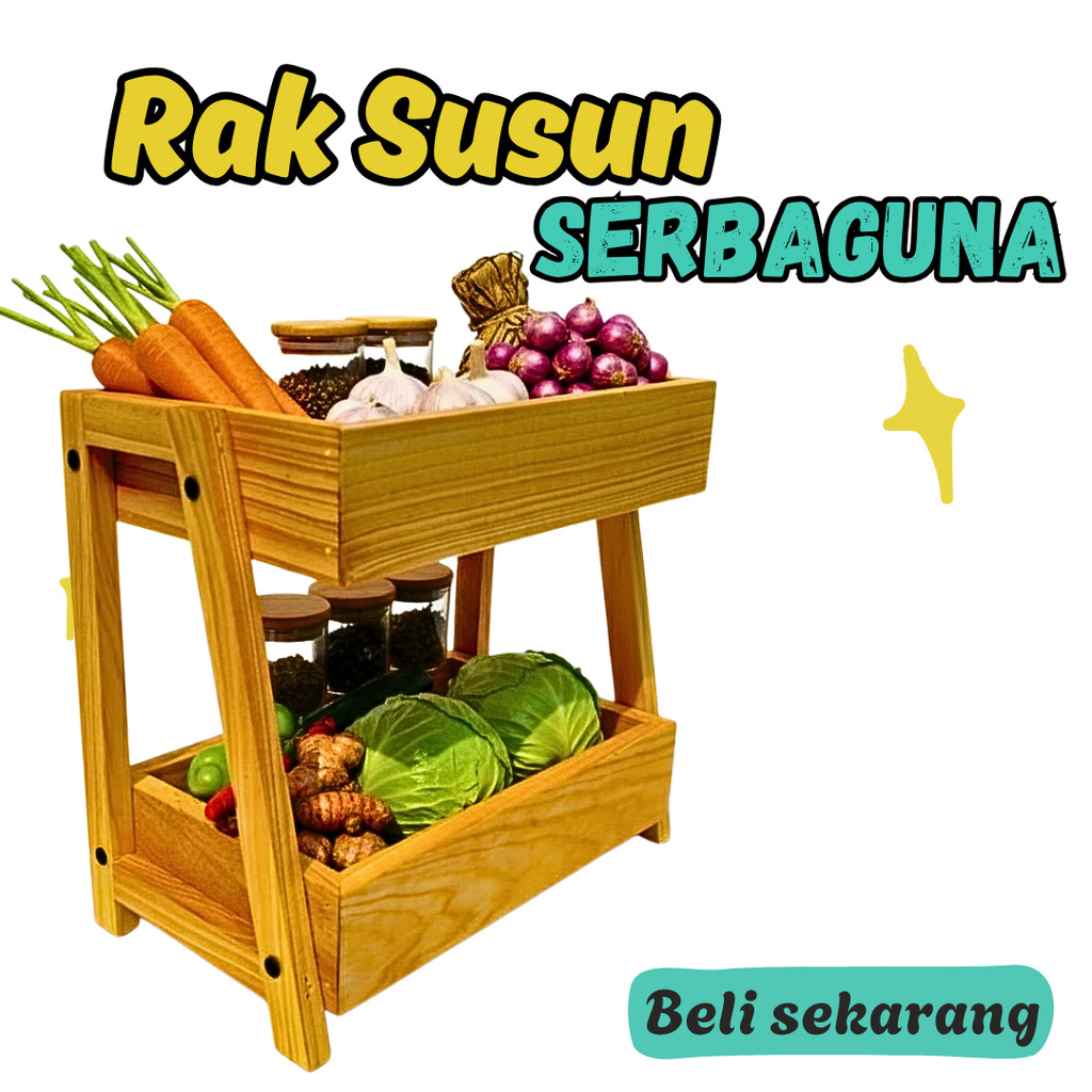 Rak Kayu Serbaguna Susun 2 Rak Skincare Rak Perkakas Minimalis