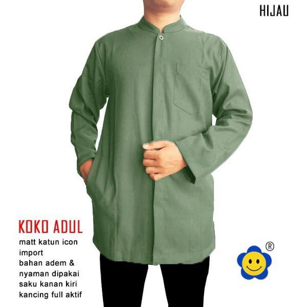 NEW ARRIVAL PIK - Koko Kurta Adul Kurta Pria Lebaran Baju Muslim Panjang Katun Dewasa - Hijau Sage, 