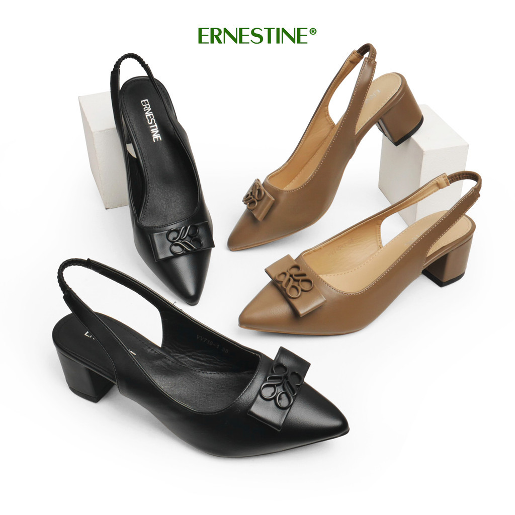 Ernestine Sepatu Wanita warna black khaki  heels tinggi 5 cm kerja kantor  VV719-1