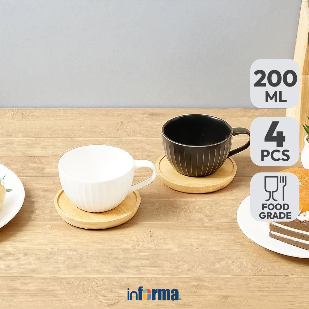Informa Appetite Brielle Cangkir Porcelain Dengan Saucer 200 ml Set 4 Pcs - Hitam/Putih Tea Cup Coff