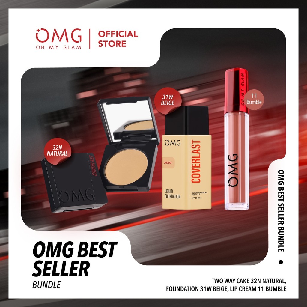 OMG BEST SELLER BUNDLE Perfect Nude Look (Foundation + Bedak + Lip Cream)