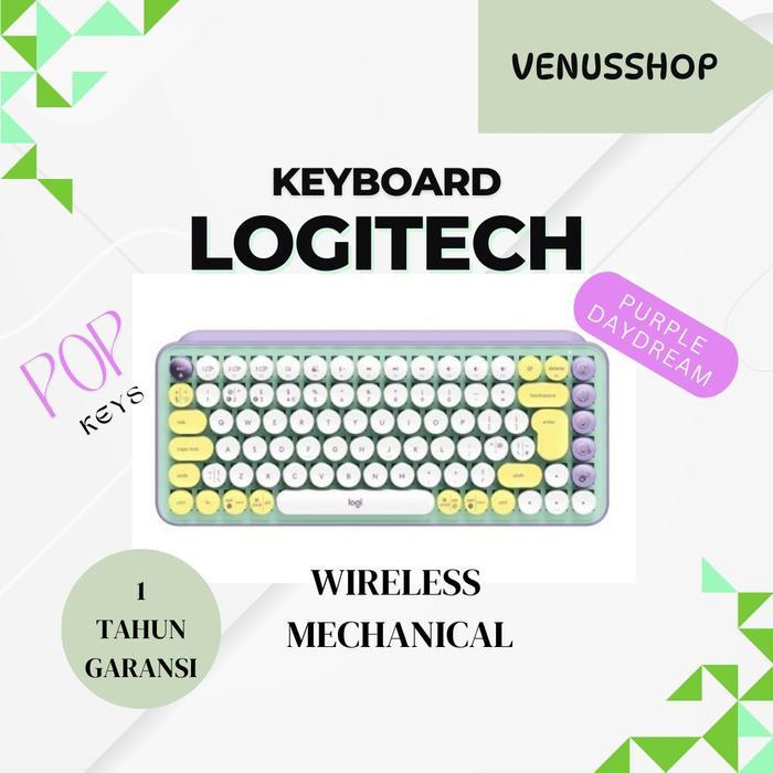 Logitech POP Keys Keyboard Wireless Mechanical, Emoji Keys - YELLOW - PURPLE DAYDREAM